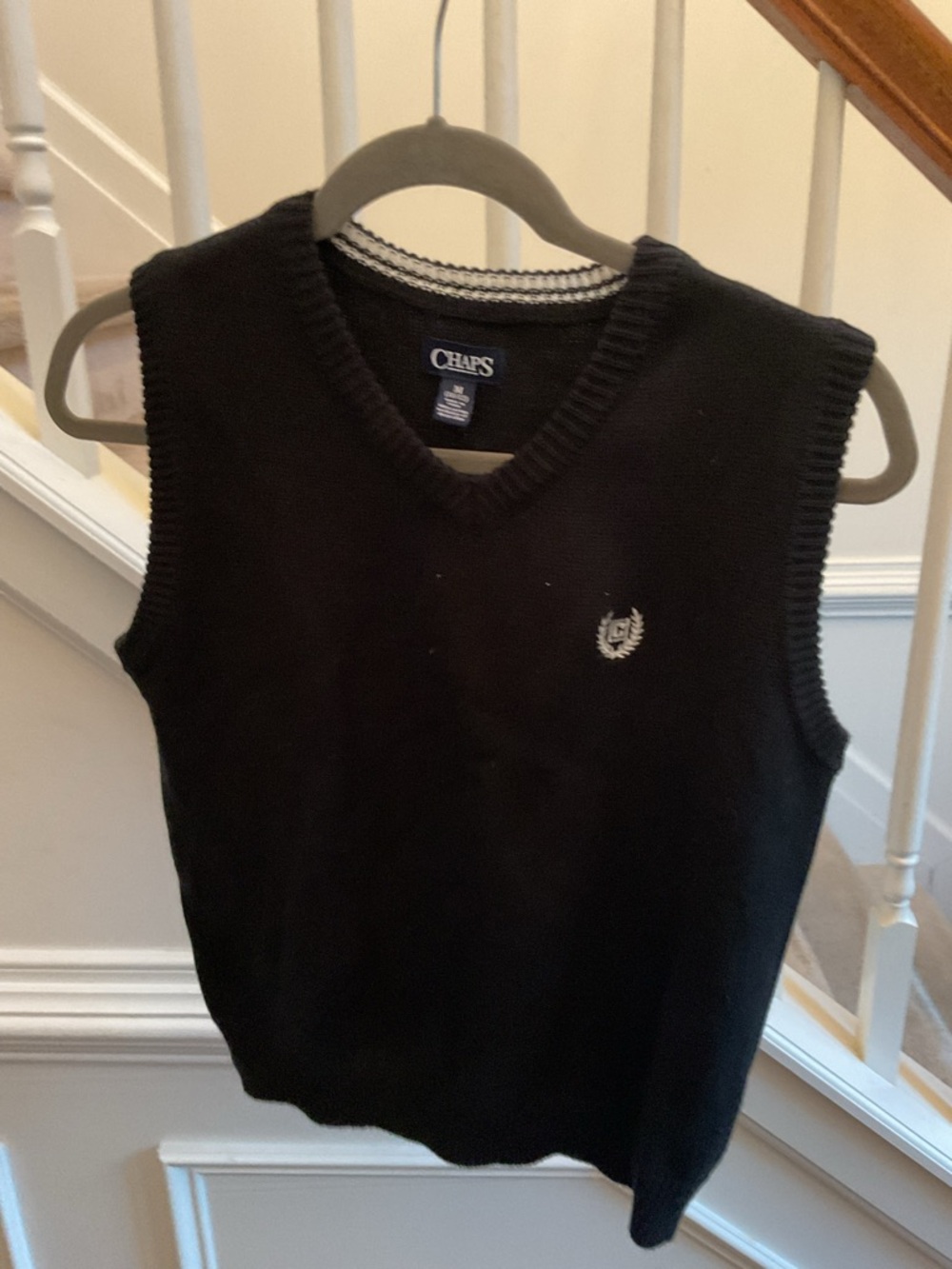 Chaps Black V-Neck Sweater Vest with Laurel Crest